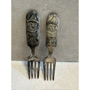 Clown & Elephant Toddler Infant Baby Fairfield Silver Childs Baby FORK No Mono 2